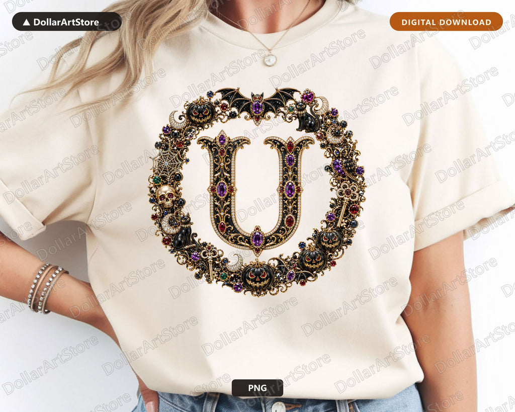 Halloween Monogram Letter U PNG, Sublimation Design, Shirt & Tumbler Digital Download