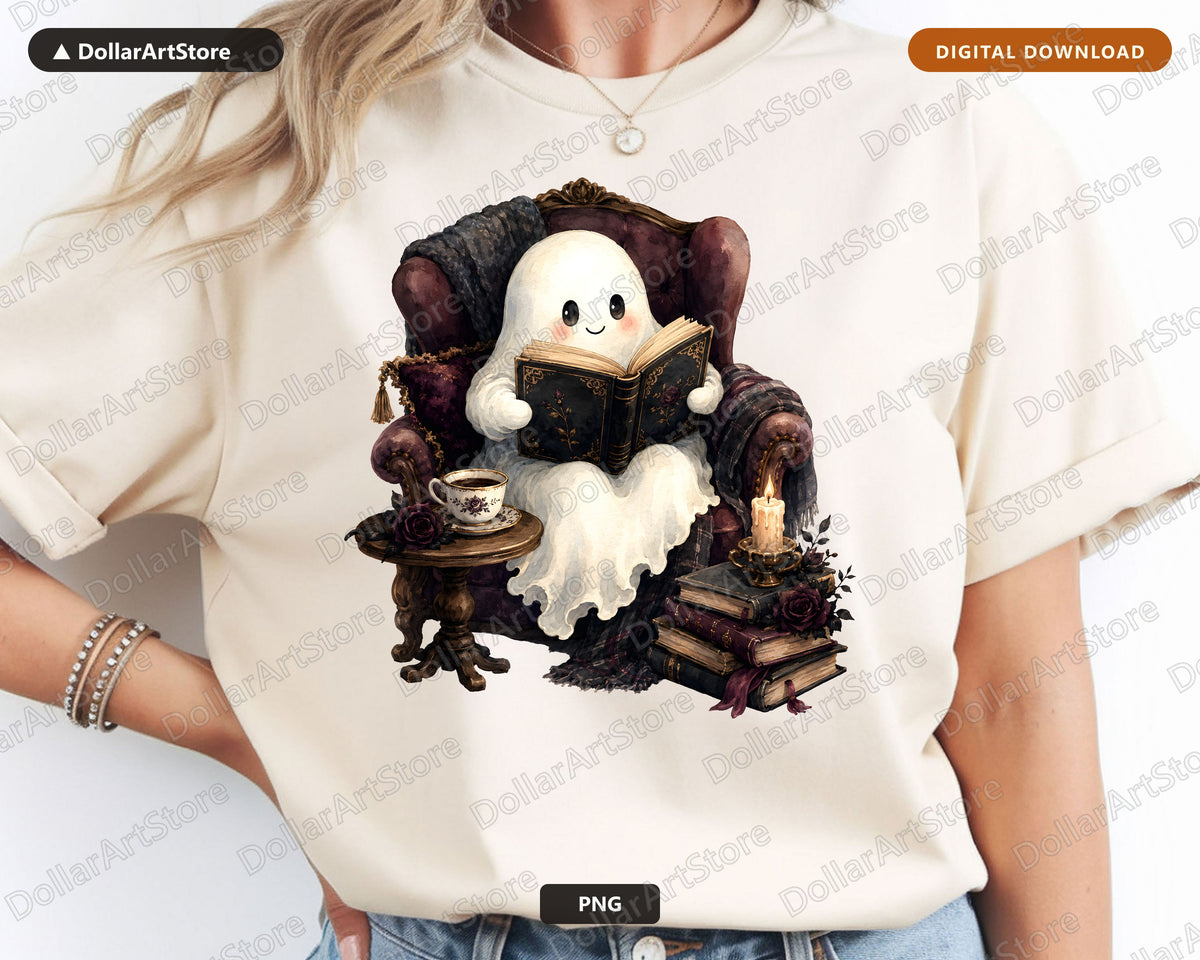 Bookish Ghost PNG, Sublimation Design, Shirt & Tumbler Print Digital Download