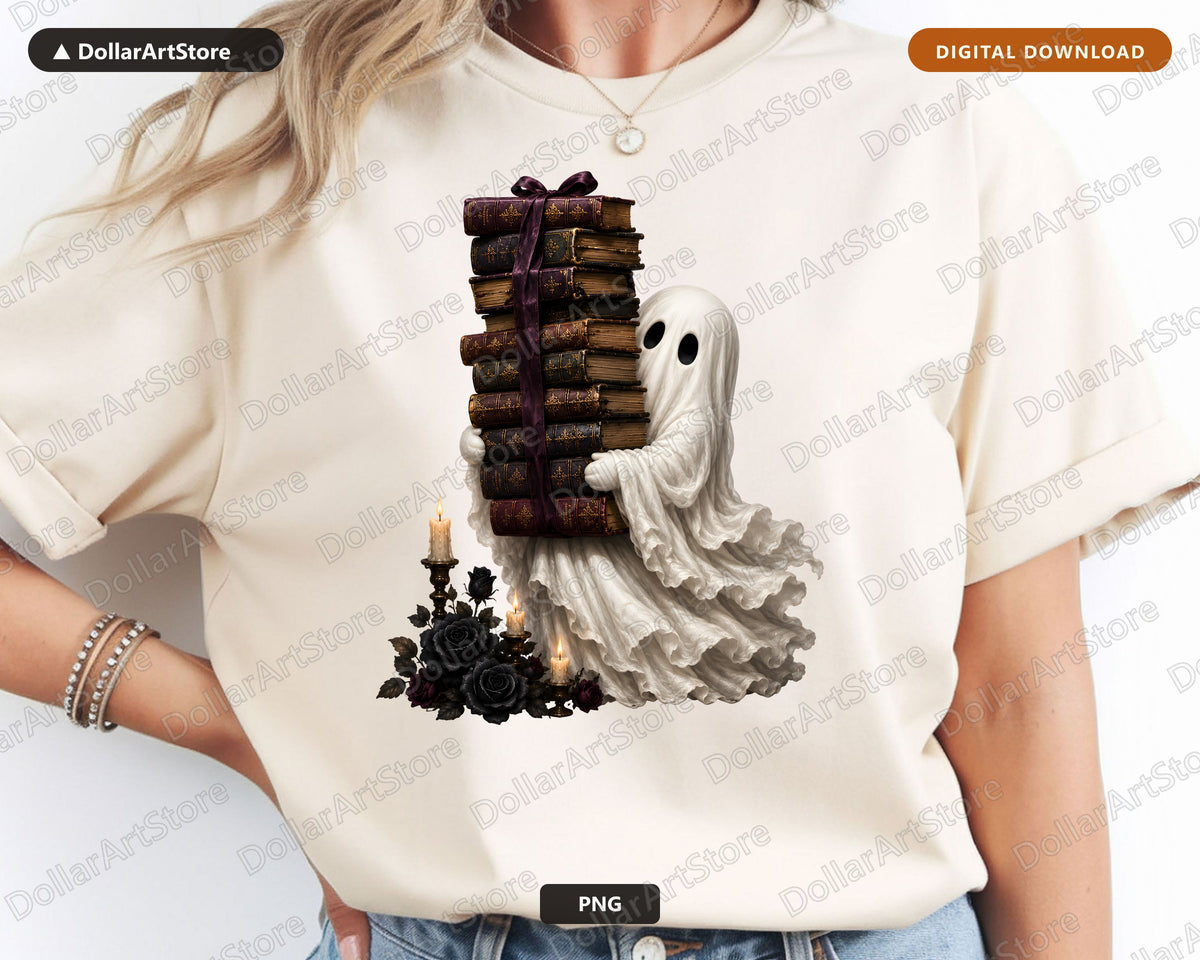 Bookish Ghost PNG, Gothic Sublimation Design, Halloween Shirt Design Digital Download