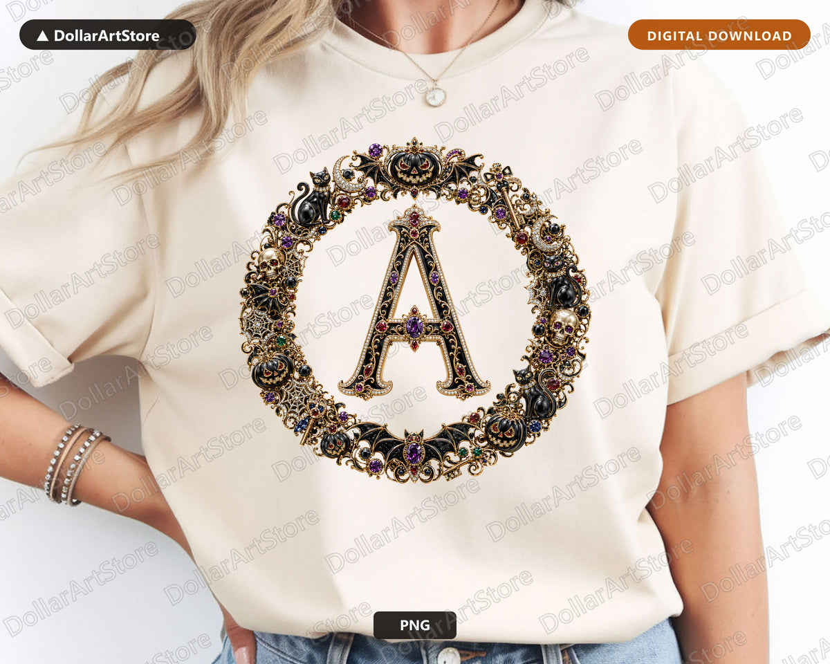 Halloween Monogram Letter A PNG, Gothic Ornate Sublimation Design
