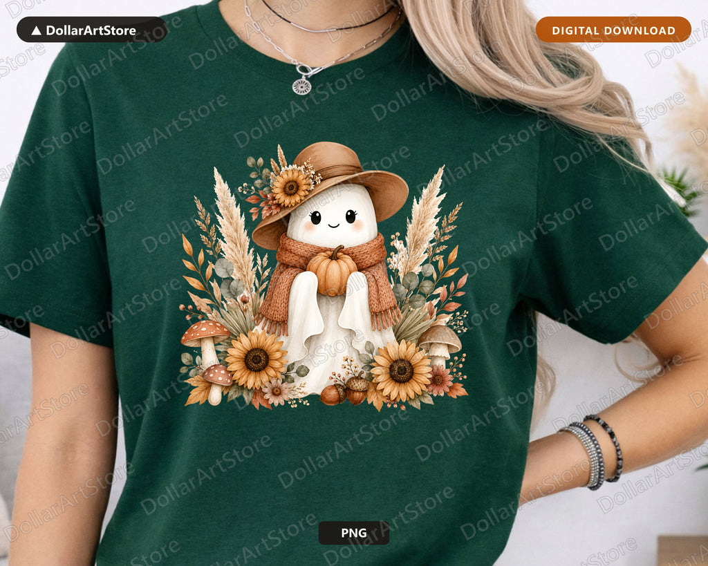 Boho Ghost PNG, Autumn Sublimation Design, Fall Shirt & Tumbler PNG