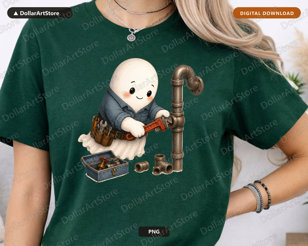 Cute Plumber Ghost PNG, Sublimation Design, Shirt Design Digital Download