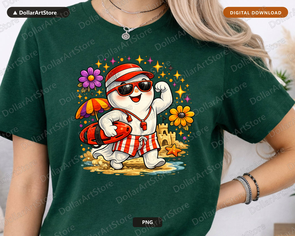 Cool Beach Ghost PNG Sublimation Design, Summer Shirt Print Download