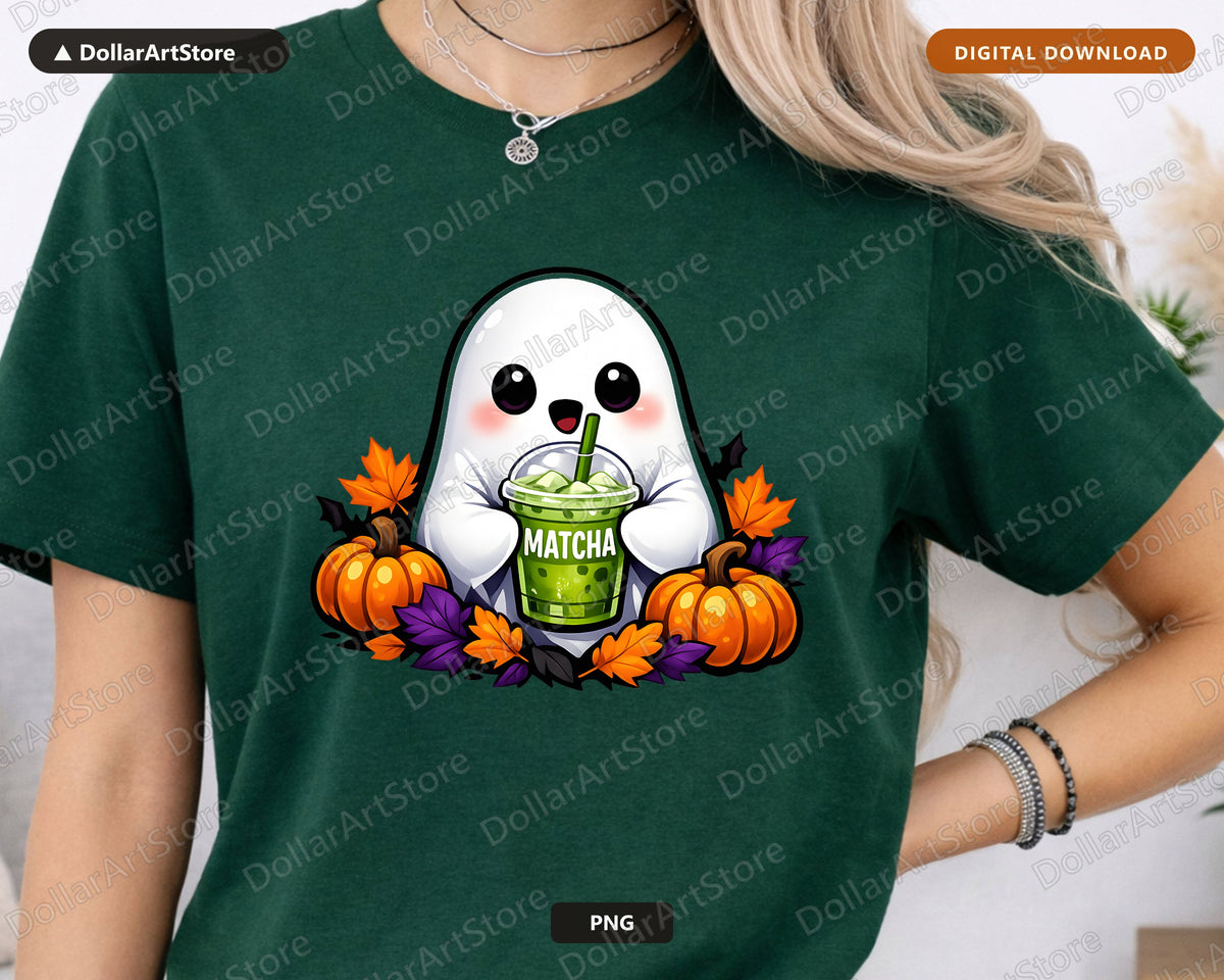 Cute Ghost Matcha PNG, Halloween Sublimation Design, Shirt & Tumbler Print