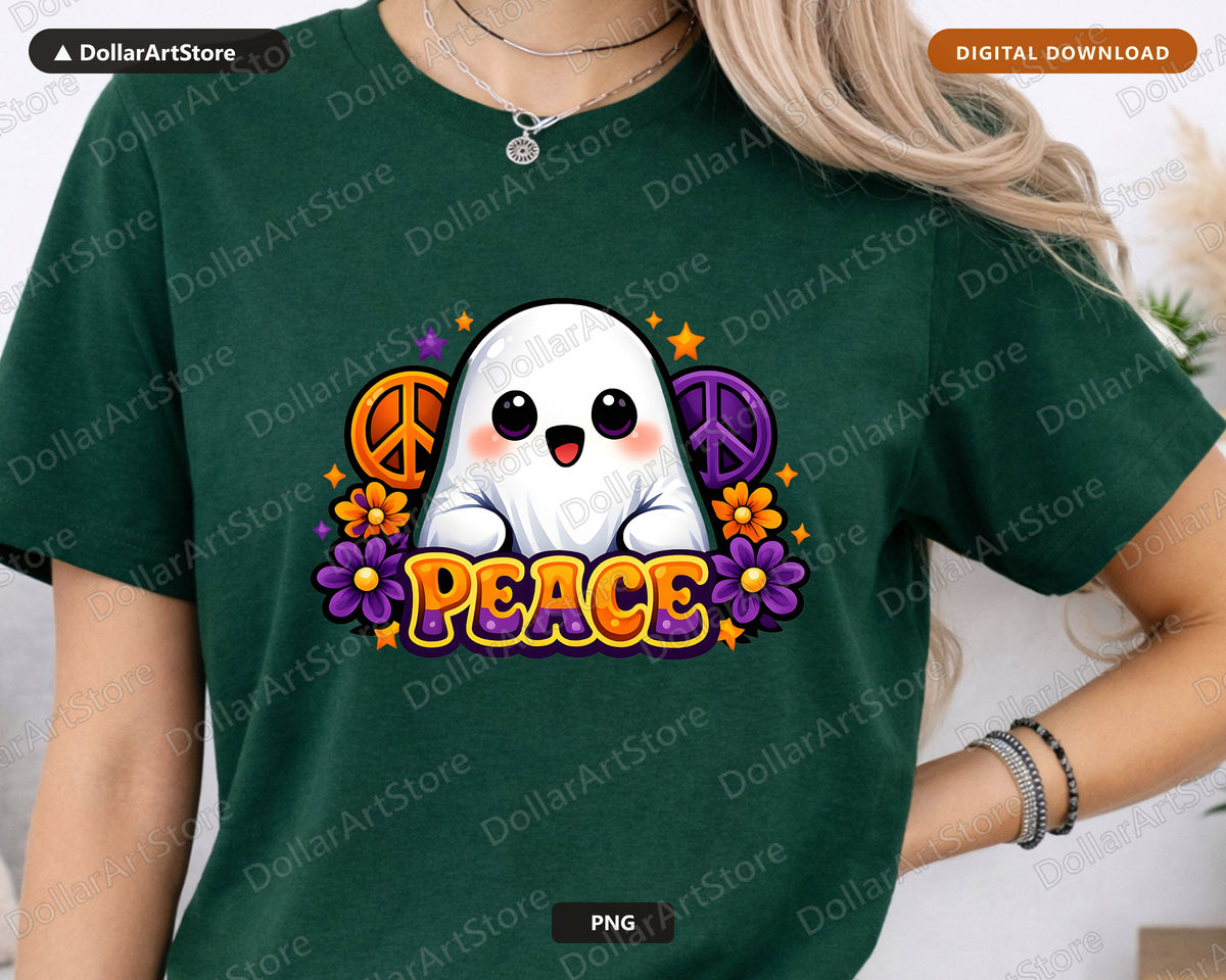Cute Halloween Ghost PNG, Peace Sublimation Design, Digital Download