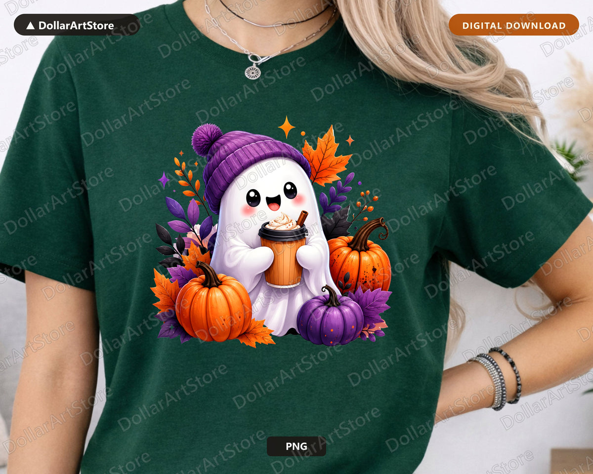 Cute Halloween Ghost PNG, Fall Pumpkin Design, Sublimation Shirt Download