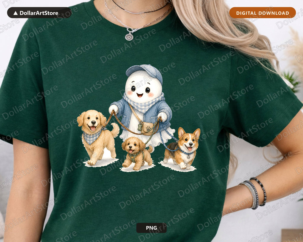 Cute Ghost Walking Dogs PNG, Sublimation Design, Shirt Design Digital Download