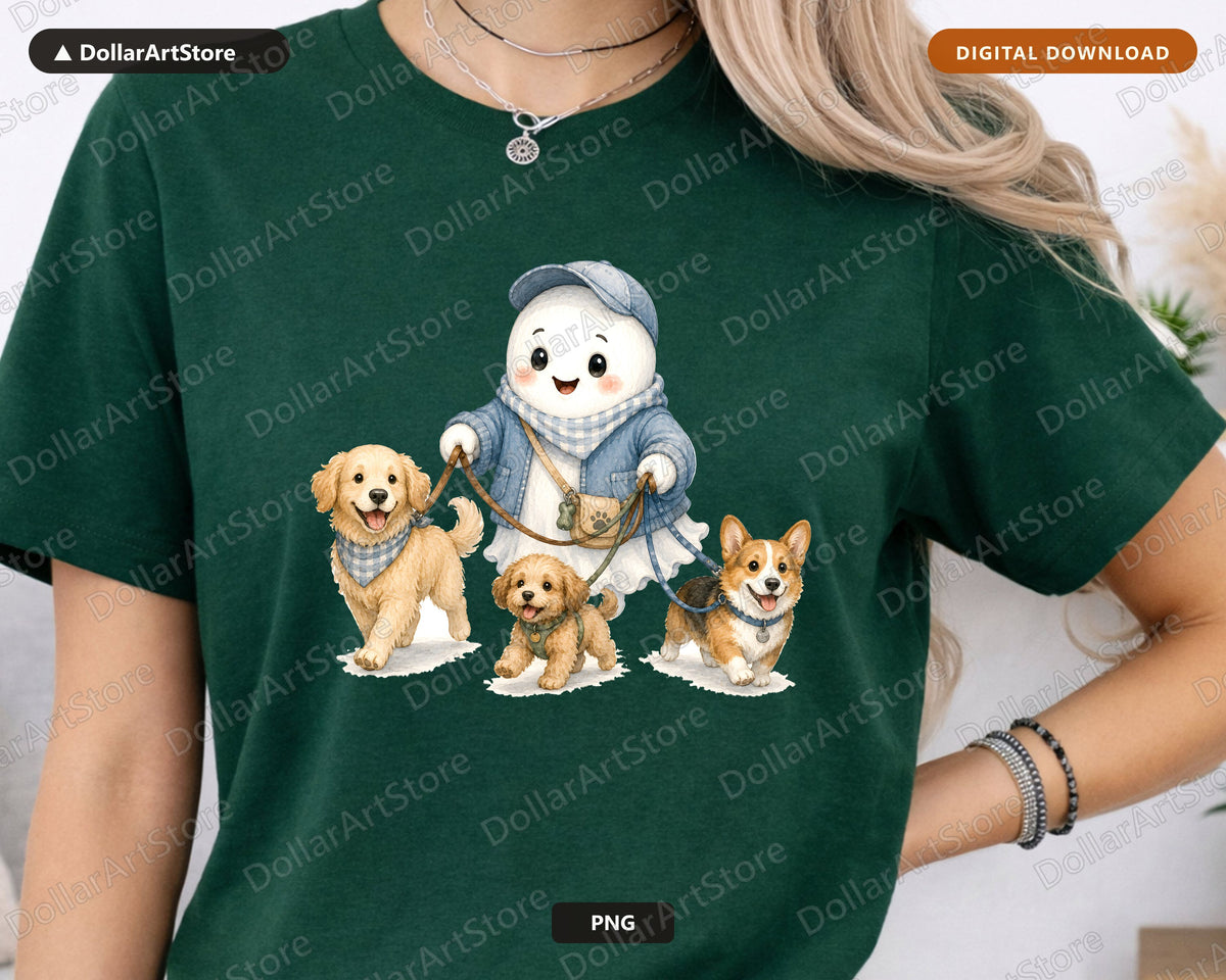 Cute Ghost Walking Dogs PNG, Sublimation Design, Shirt Design Digital Download