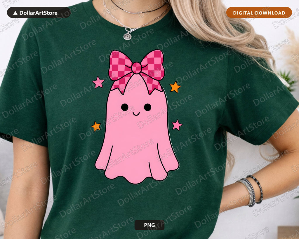 Cute Pink Ghost PNG Sublimation Design, Halloween Shirt Design Digital Download