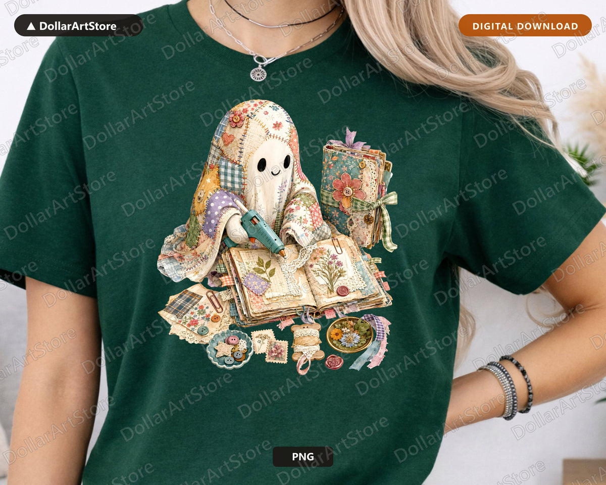 Crafting Ghost PNG, Cottagecore Scrapbook Design, Sublimation Shirt PNG Digital Download