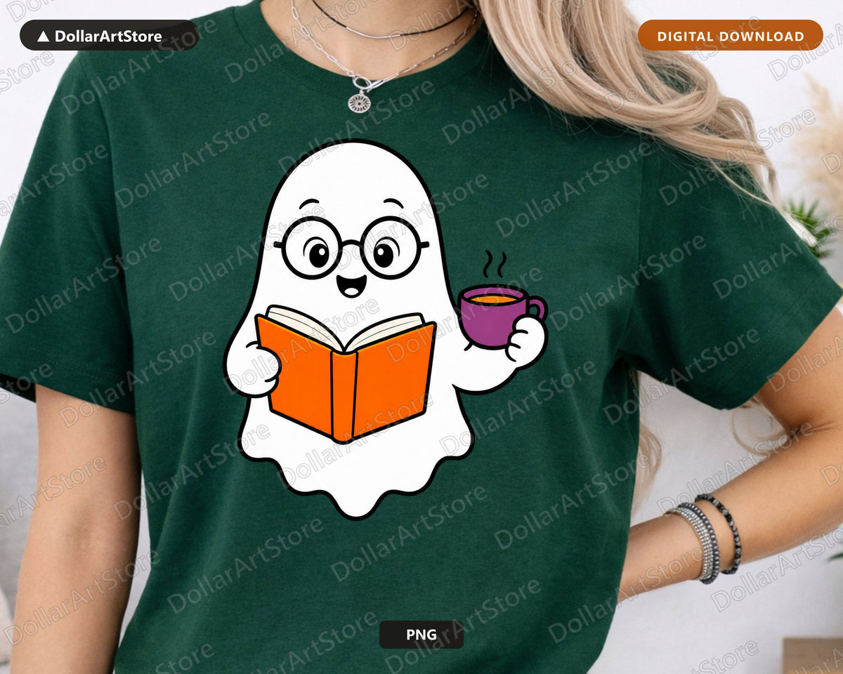 Bookish Ghost PNG, Sublimation Design, Reading Lover Shirt Design Digital Download