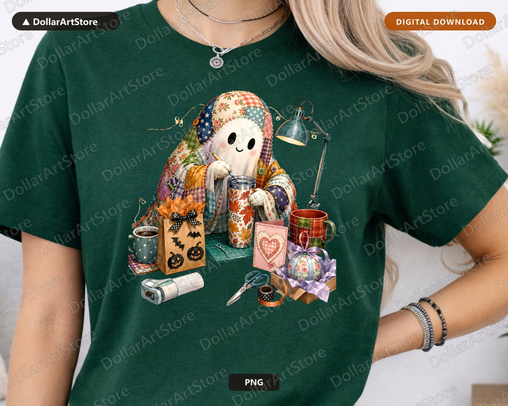 Crafty Ghost PNG, Autumn Sublimation Design, Fall Shirt PNG Digital Download