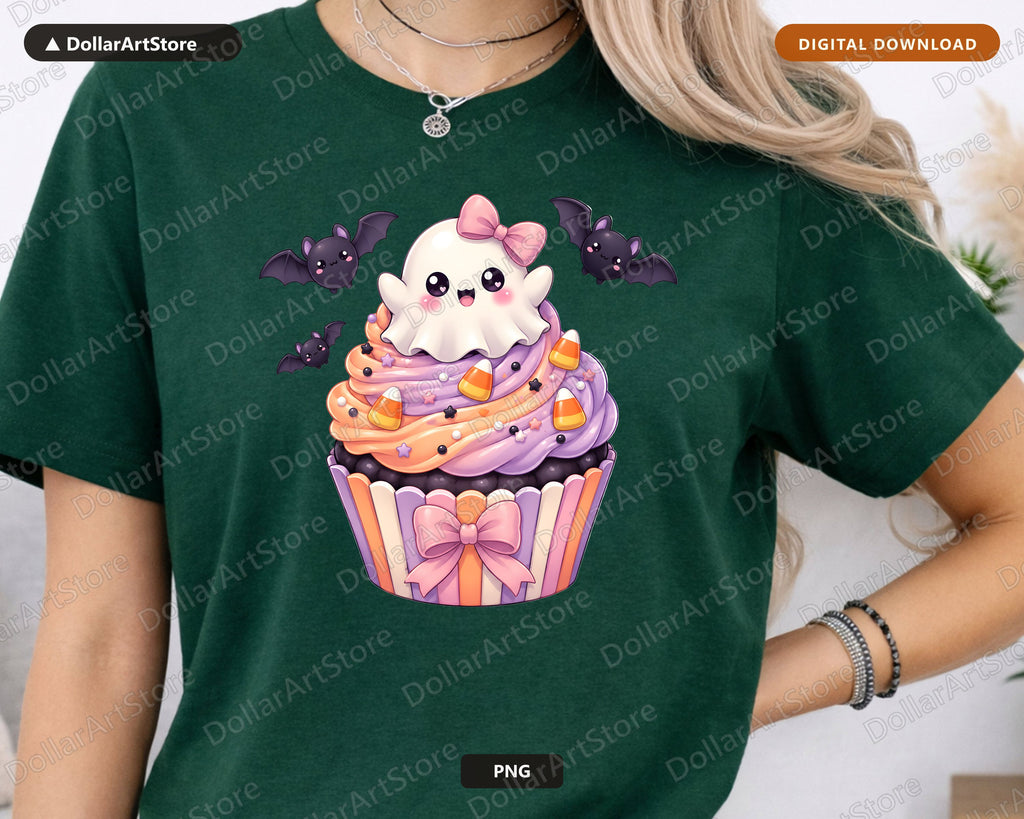 Cute Halloween Ghost Cupcake PNG, Sublimation Design, Shirt Design Digital Download