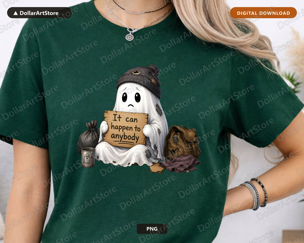 Sad Ghost PNG Sublimation Design, Cute Halloween Shirt Design Digital Download