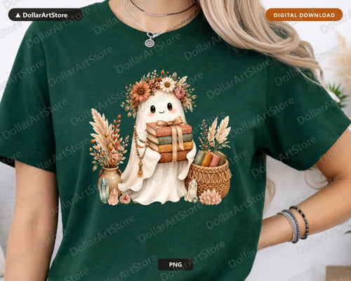 Bookish Ghost PNG, Autumn Sublimation Design, Cute Shirt Design Digital Download