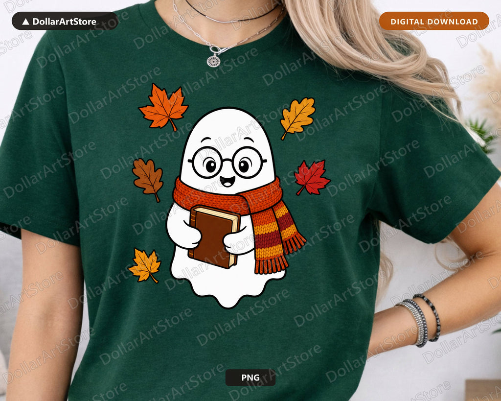 Bookish Ghost PNG, Fall Sublimation Design, Autumn Shirt Design Digital Download