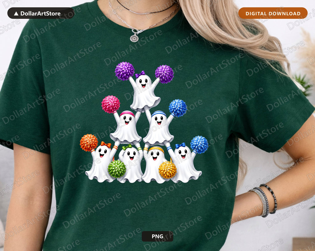 Cute Halloween Ghost PNG, Cheerleader Design, Sublimation Shirt Design Digital Download