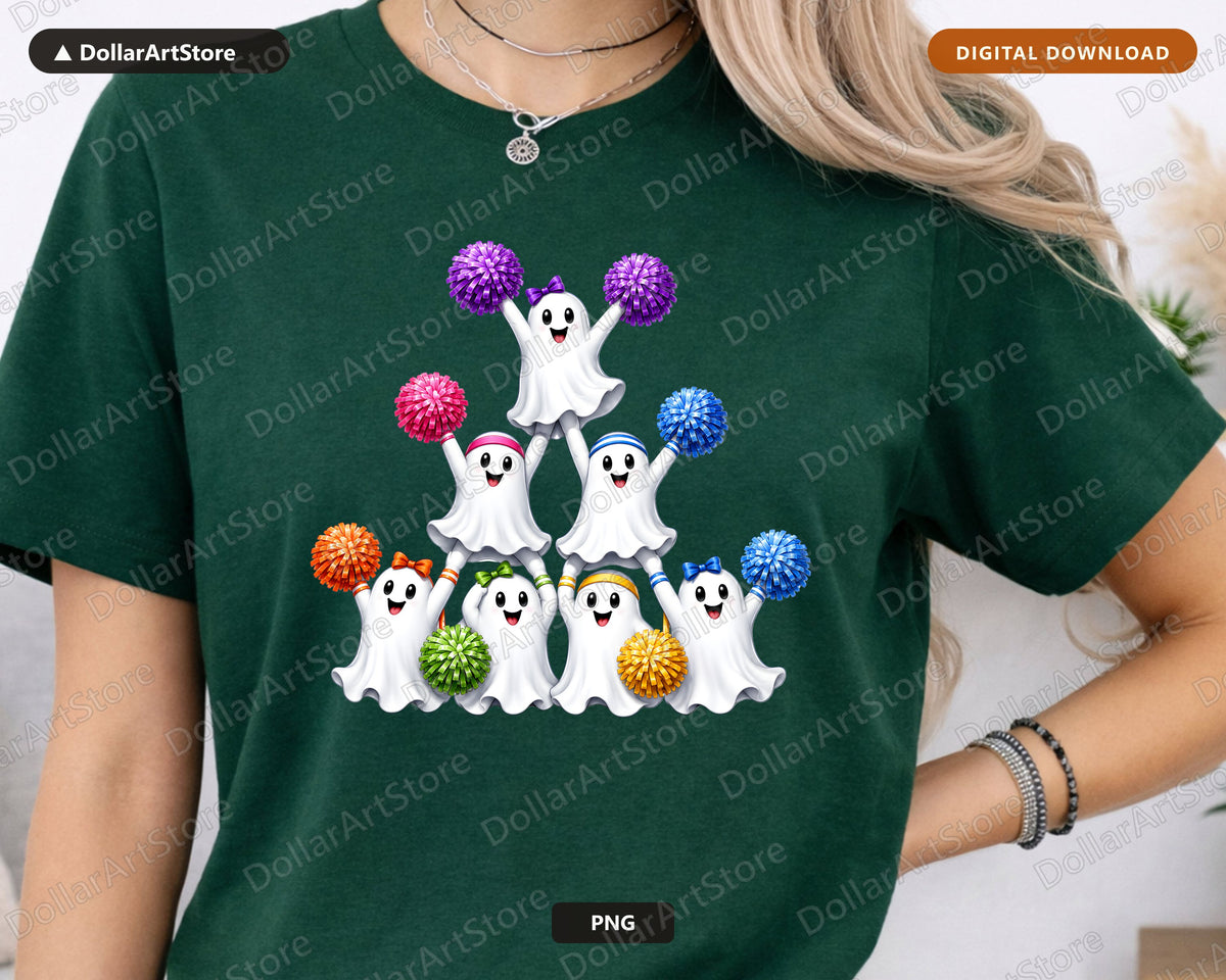 Cute Halloween Ghost PNG, Cheerleader Design, Sublimation Shirt Design Digital Download