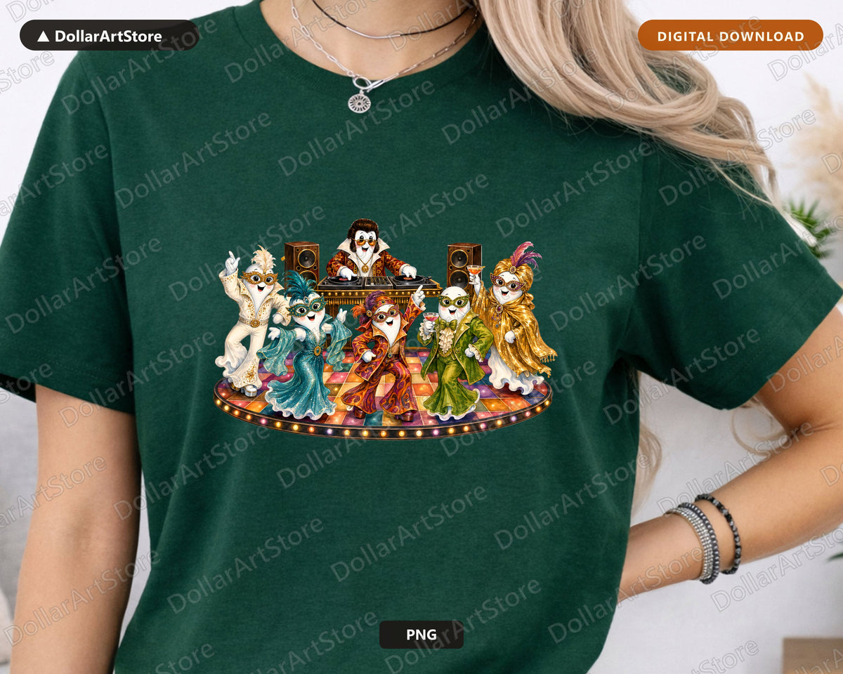 Retro Disco Masquerade Costume Party Penguin PNG, Sublimation Design, Digital Download