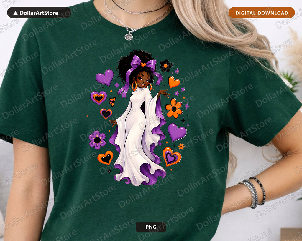Cute Halloween Ghost Girl PNG, Sublimation Design, Shirt Graphic Download
