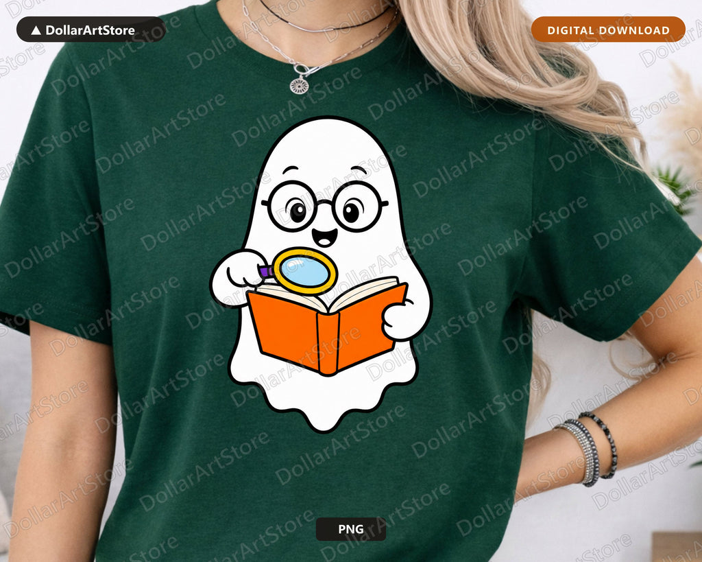 Bookish Ghost PNG, Cute Halloween Design, Sublimation Shirt Download