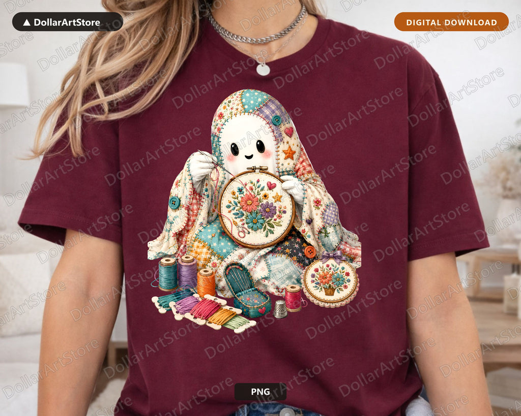 Crafting Ghost PNG, Embroidery Art Sublimation Design, Cute Ghost Shirt PNG
