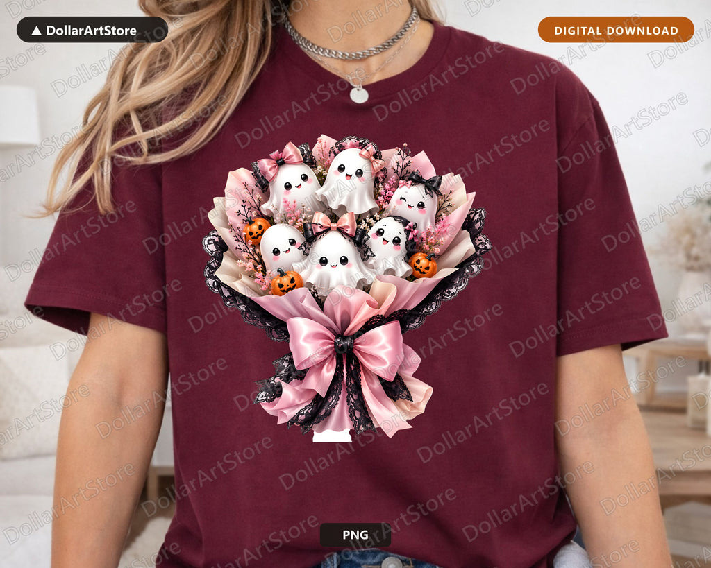 Cute Pink Ghost PNG, Sublimation Design, Halloween Shirt Design Digital Download