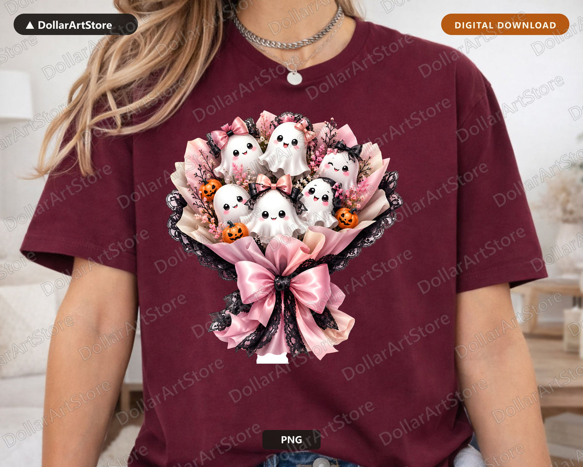 Cute Pink Ghost PNG, Sublimation Design, Halloween Shirt Design Digital Download