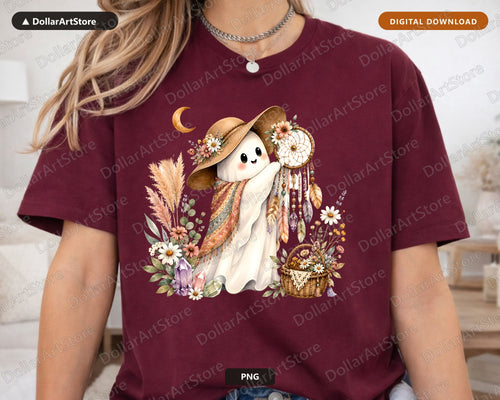 Boho Ghost PNG, Sublimation Design, Cute Spirit Shirt Design Digital Download
