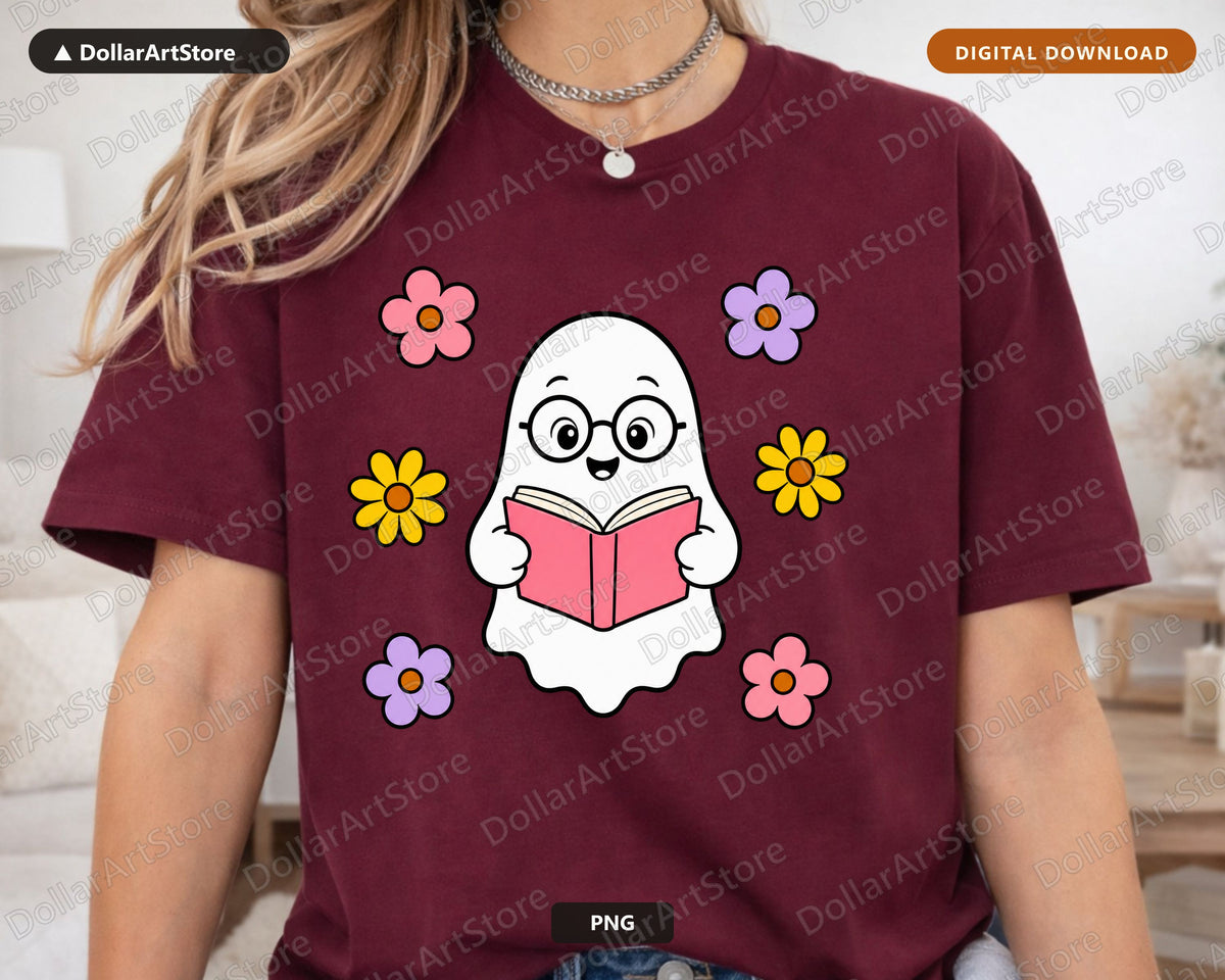 Bookish Ghost PNG, Reading Design, Sublimation Digital Download