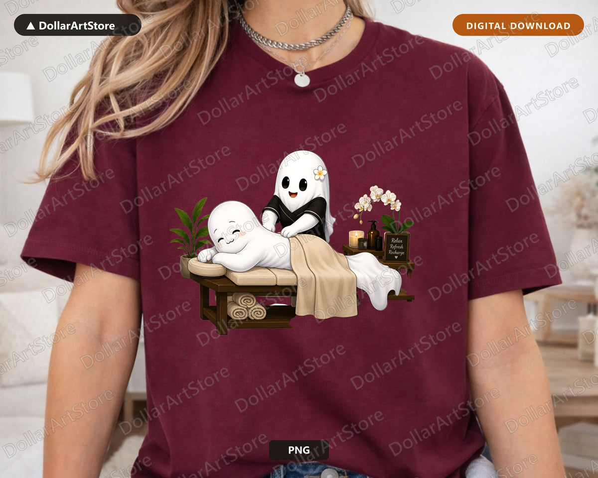 Cute Ghost PNG Sublimation Design, Spa Relaxation Shirt Design Digital Download