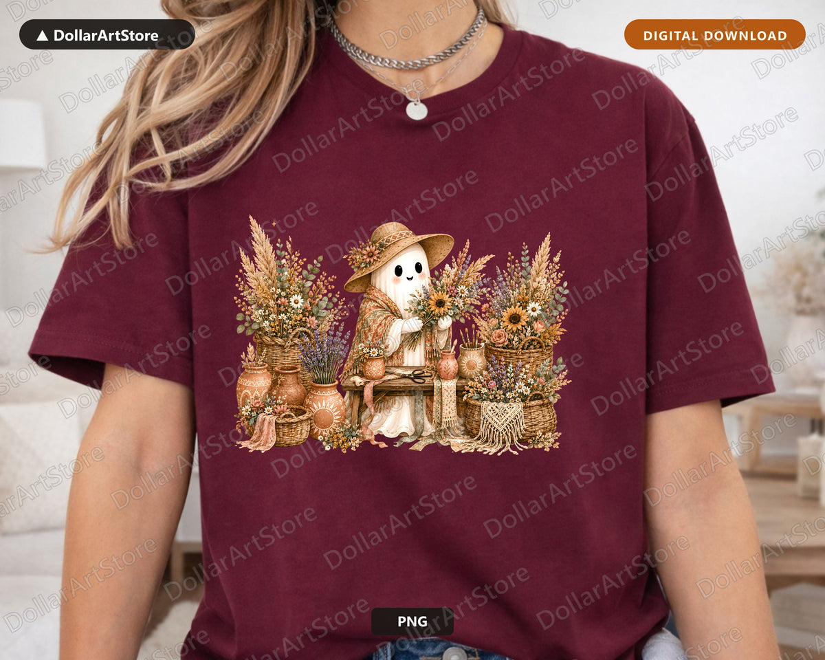Boho Ghost PNG Sublimation Design, Fall Shirt Design Digital Download