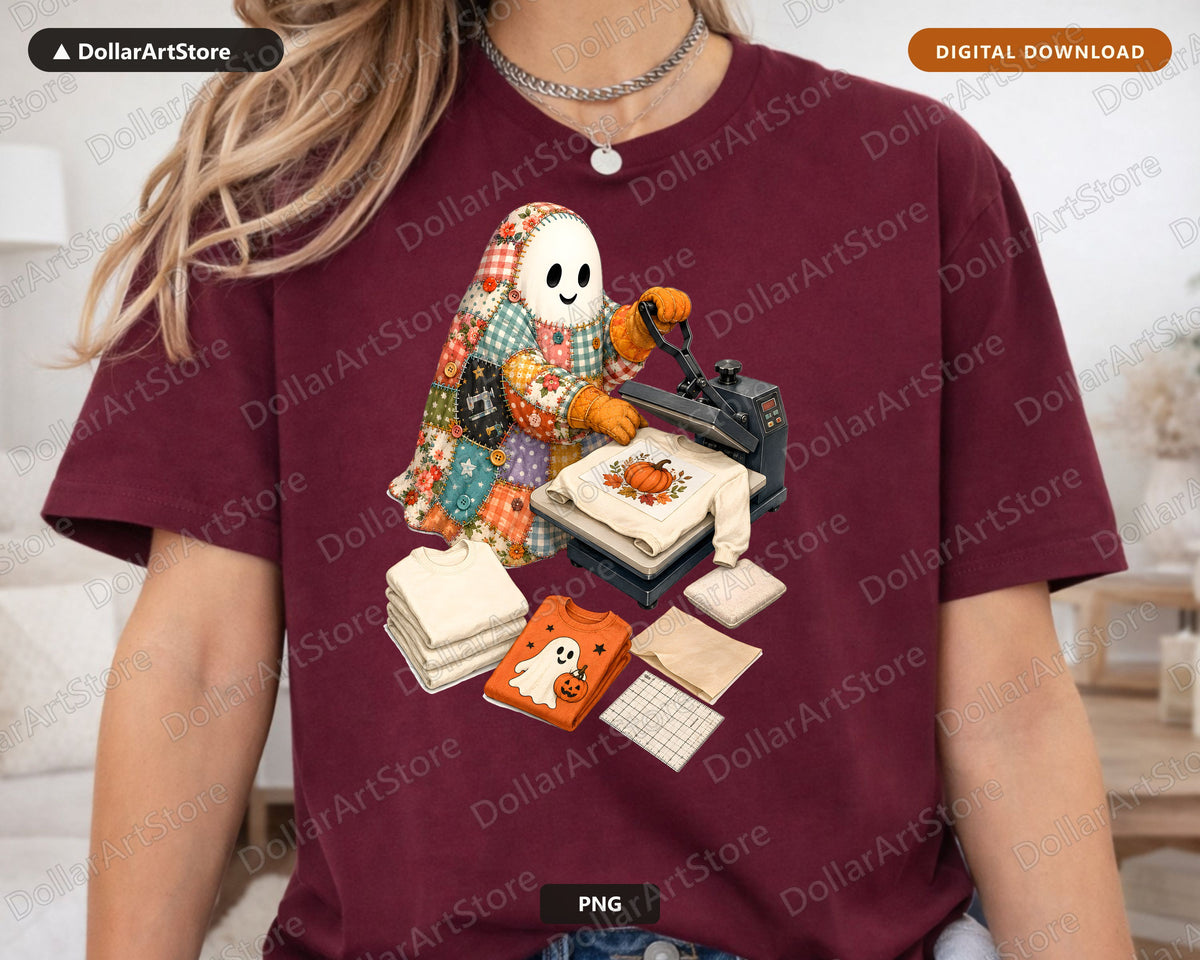 Crafting Ghost PNG, Fall Sublimation Design, Halloween Shirt Print