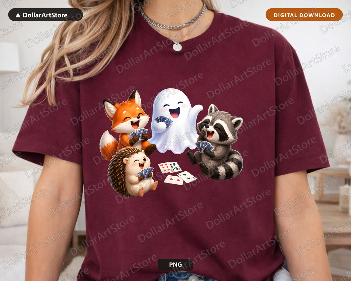 Cute Halloween Ghost & Animals PNG, Sublimation Design, Shirt Design Digital Download
