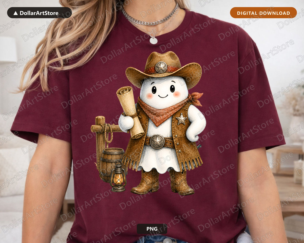 Western Cowboy Ghost PNG, Sublimation Design, Cute Western Shirt Design Digital Download