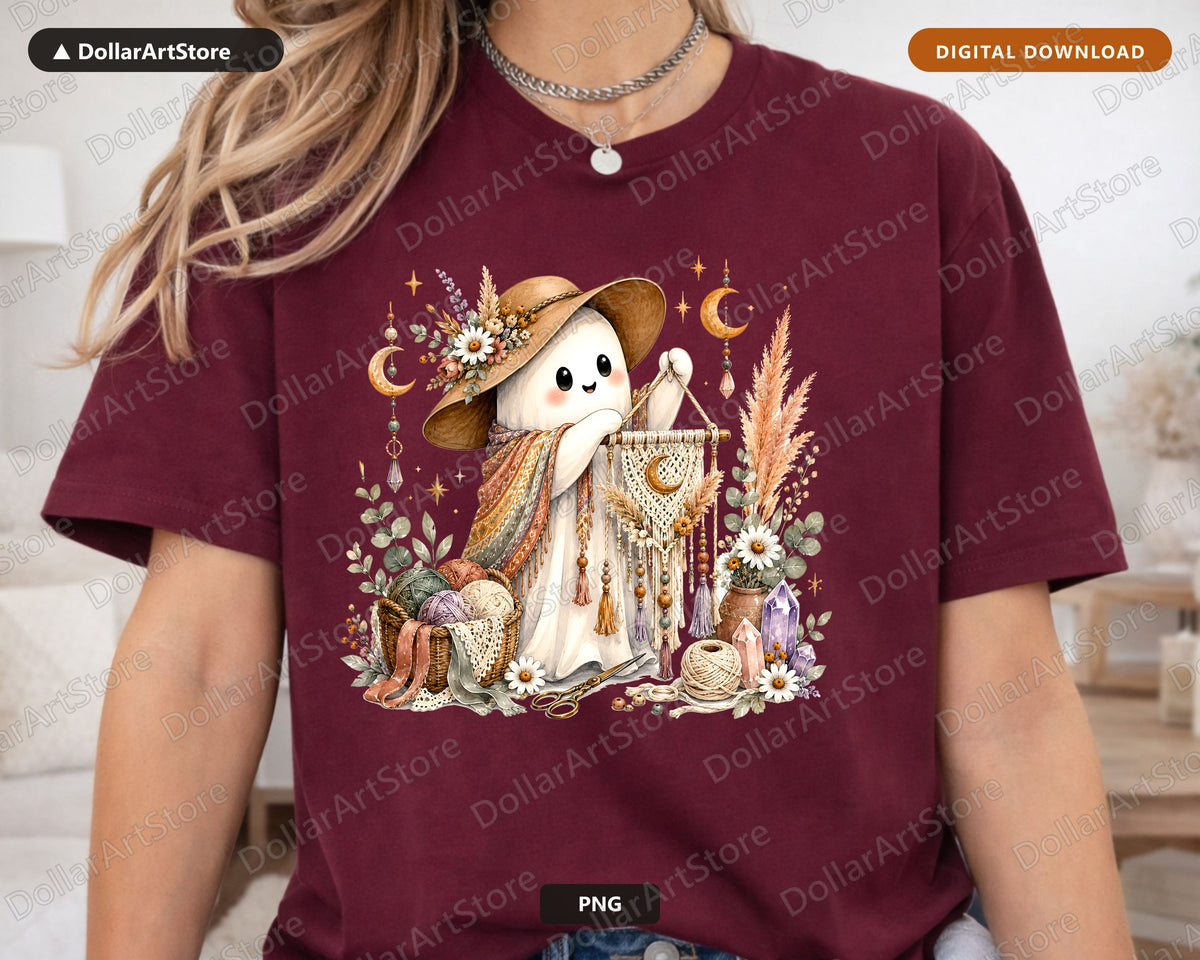 Boho Ghost PNG, Sublimation Design, Cute Cowboy Ghost Shirt Design Digital Download