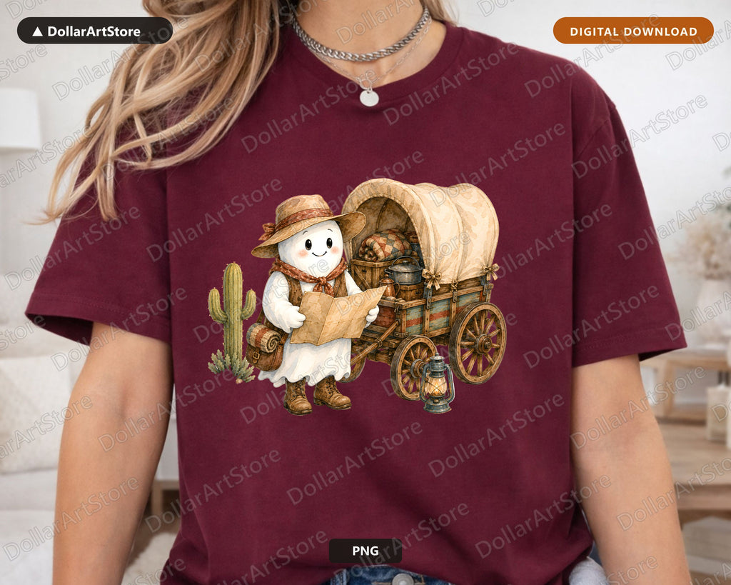 Cowboy Ghost PNG, Western Wagon Sublimation Design, Shirt & Tumbler Graphic Download