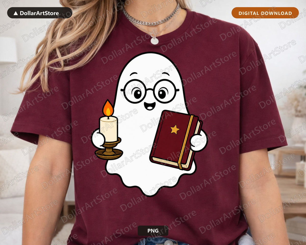 Bookish Ghost PNG, Cute Book Lover Design, Shirt & Tumbler Digital Download