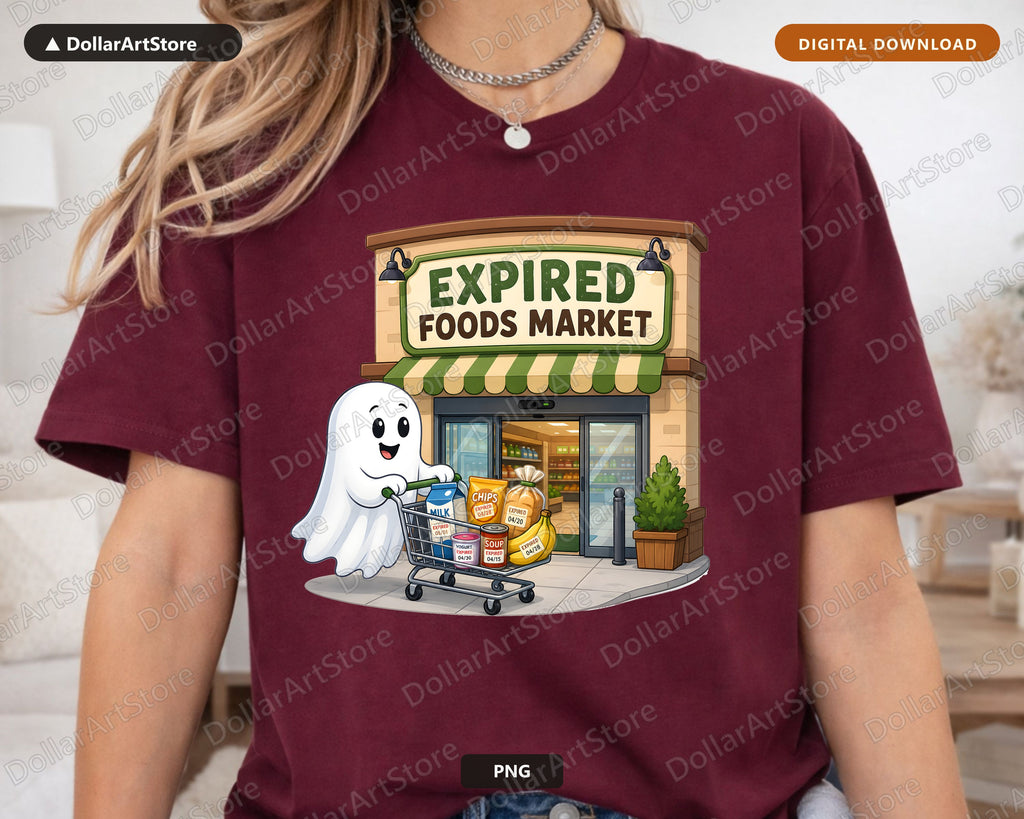 Cute Ghost PNG, Expired Foods Market, Halloween Sublimation Design Digital Download