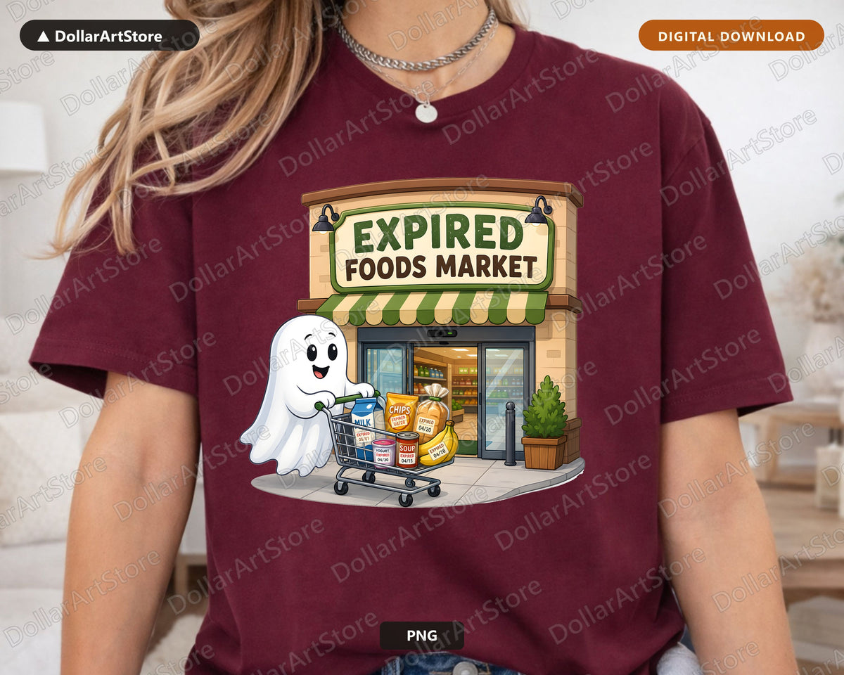Cute Ghost PNG, Expired Foods Market, Halloween Sublimation Design Digital Download