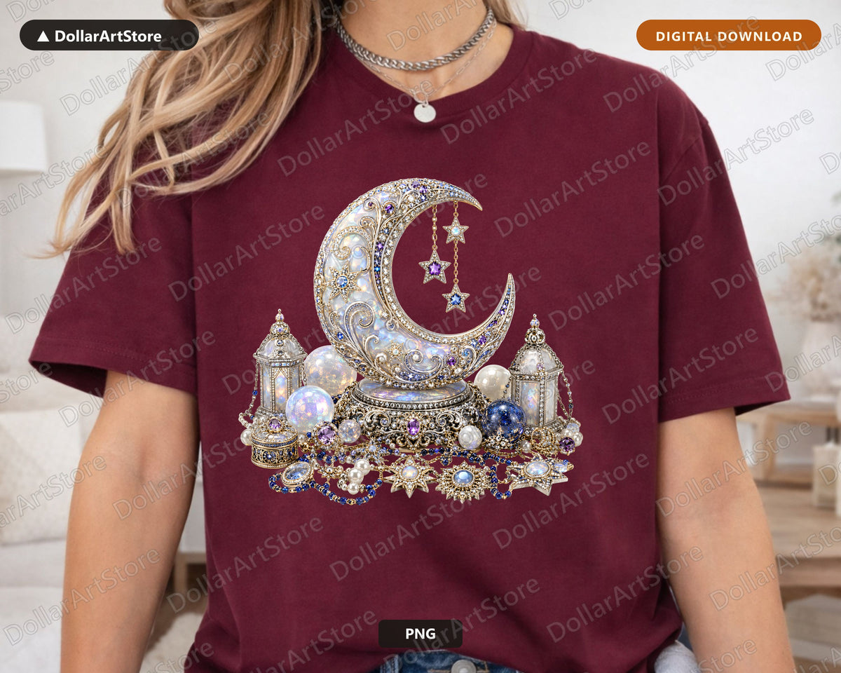 Ornate Celestial Moon PNG, Gothic Jewelry Design, Sublimation Download
