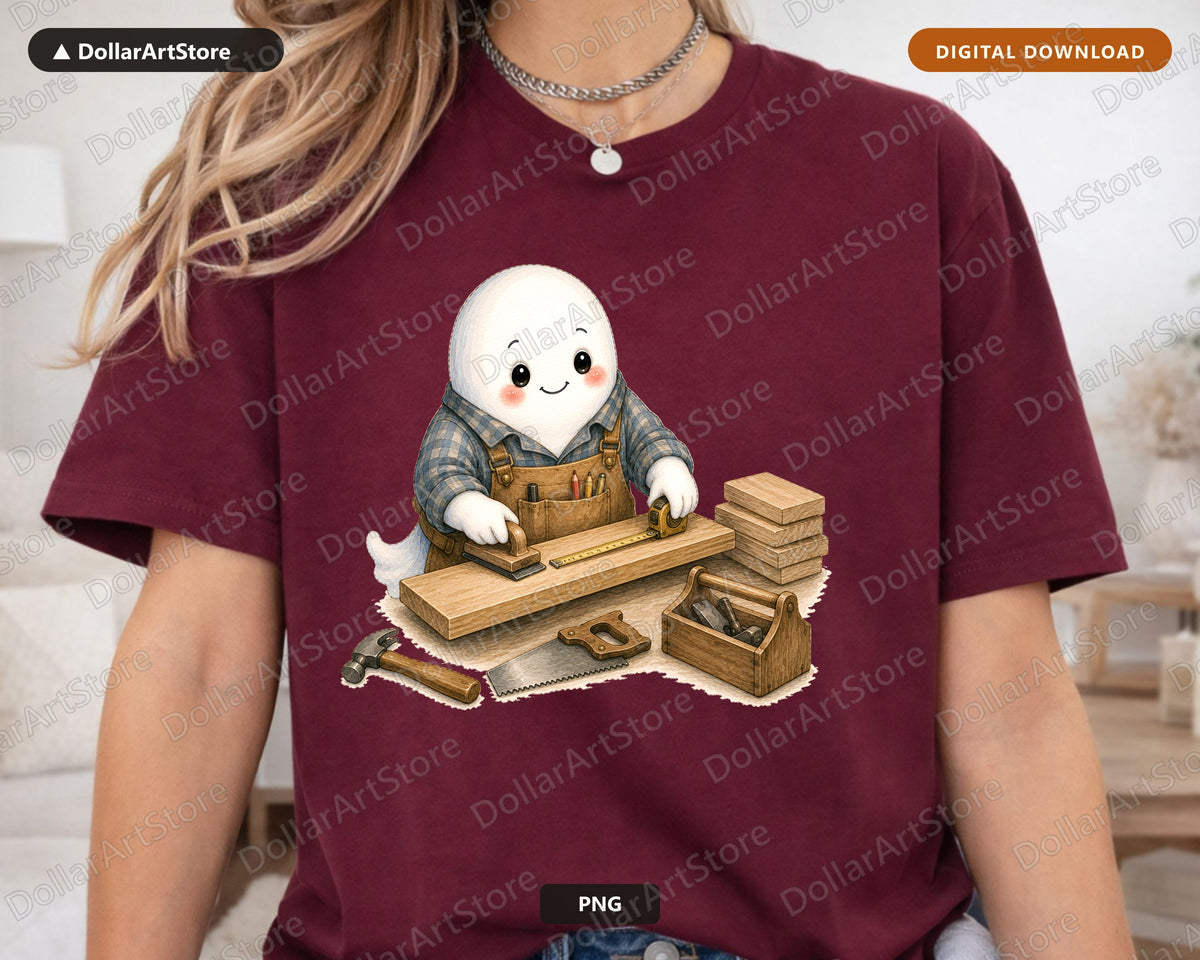 Cute Ghost Carpenter PNG, Sublimation Design, Shirt Design Digital Download