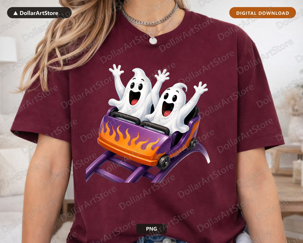 Cute Ghost Roller Coaster PNG, Halloween Sublimation Design, Shirt Design Digital Download