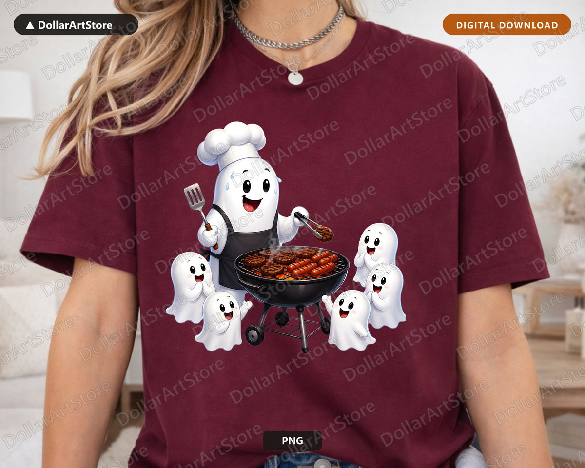 Cute Halloween Ghost Chef PNG, Sublimation Design, Shirt Print Digital Download