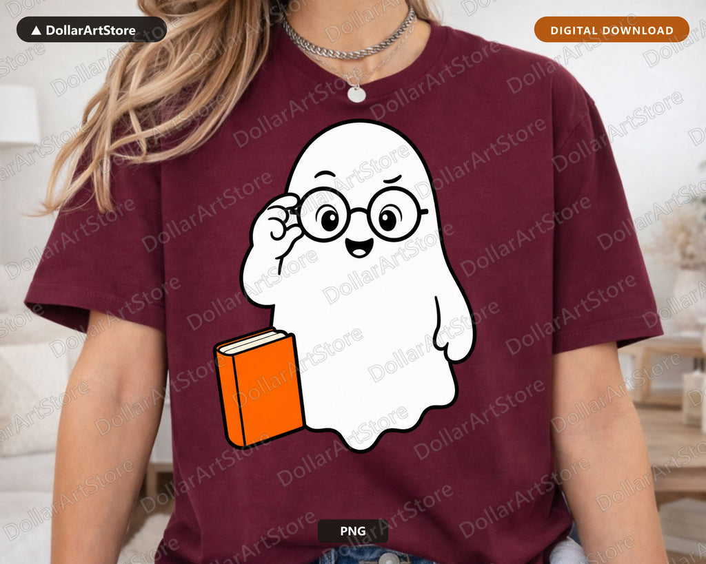 Bookish Ghost PNG, Cute Reading Design, Sublimation Shirt PNG Download