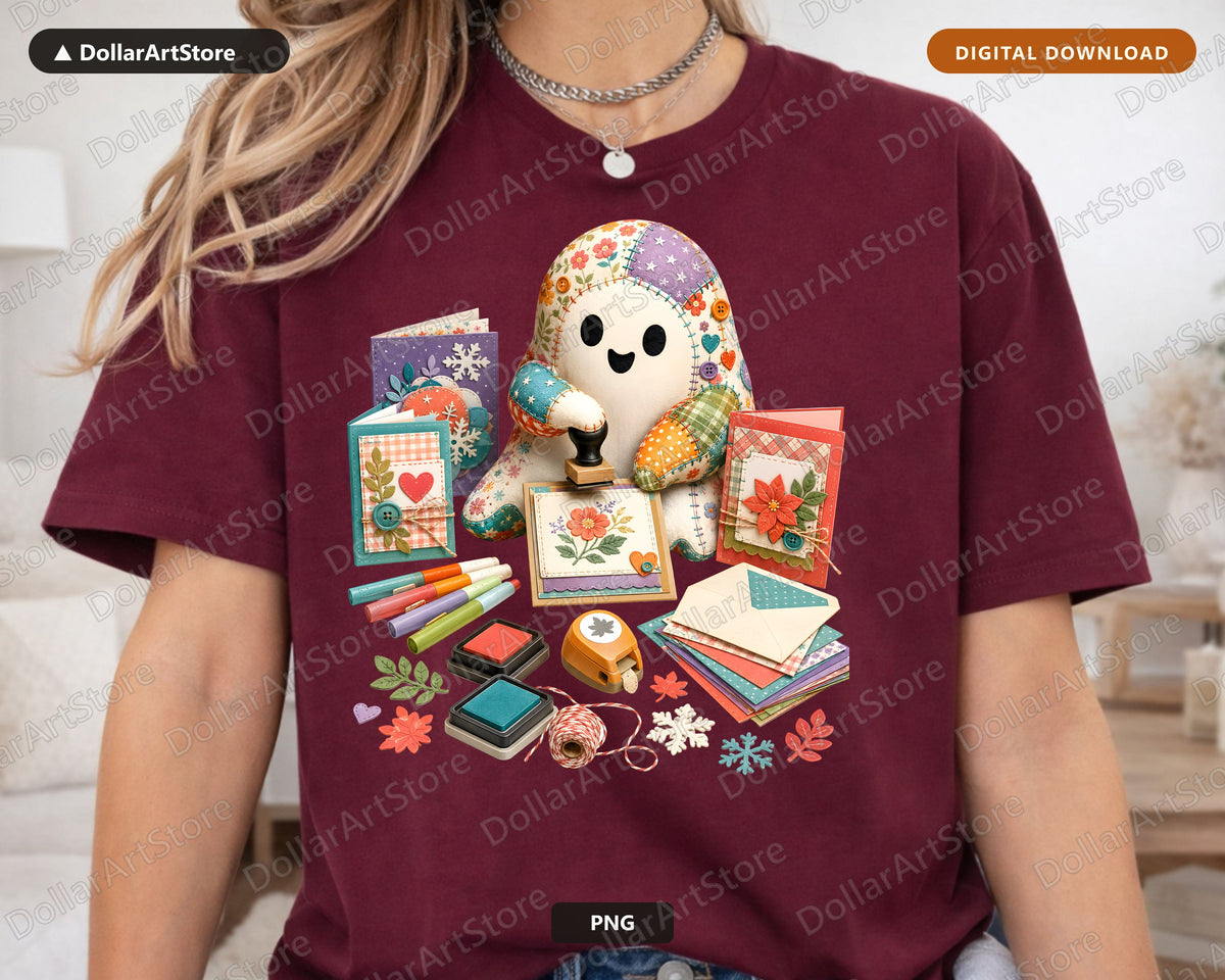 Crafty Ghost PNG, Sublimation Design, Scrapbooking Shirt Print Digital Download