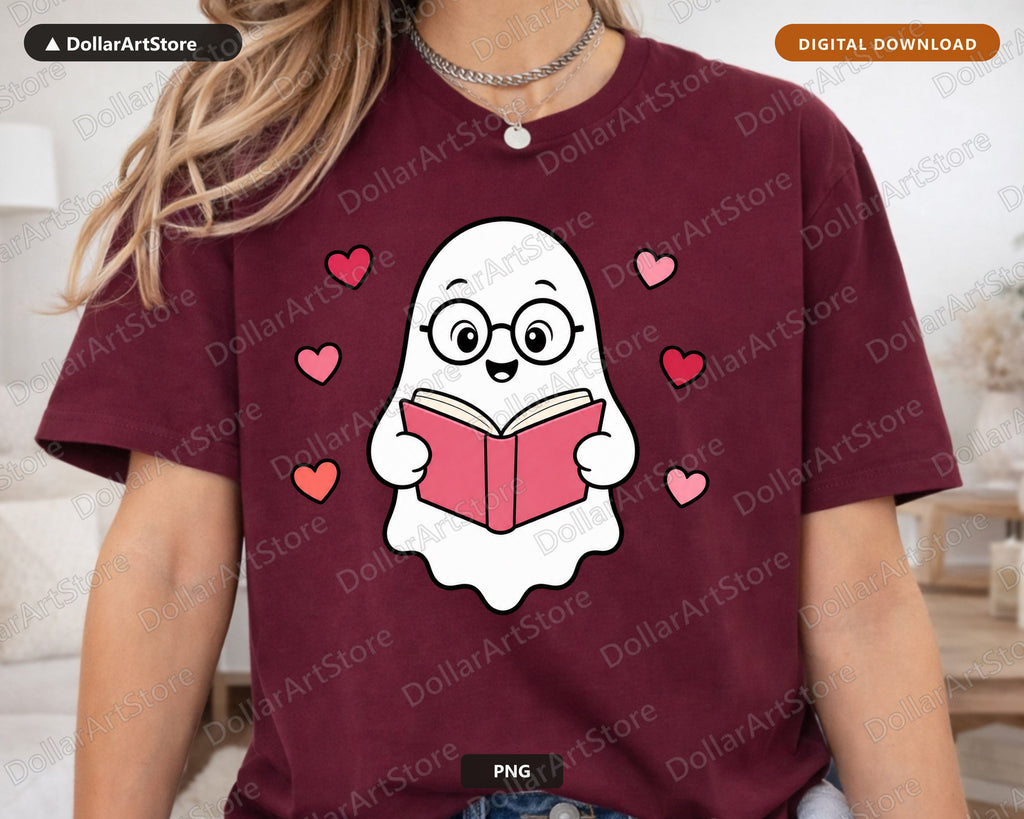 Bookish Ghost PNG, Cute Reading Design, Sublimation Shirt Download