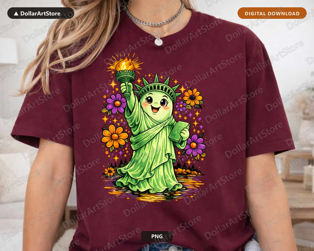 Cute Statue of Liberty PNG, Sublimation Design, Shirt & Tumbler Design Digital Download