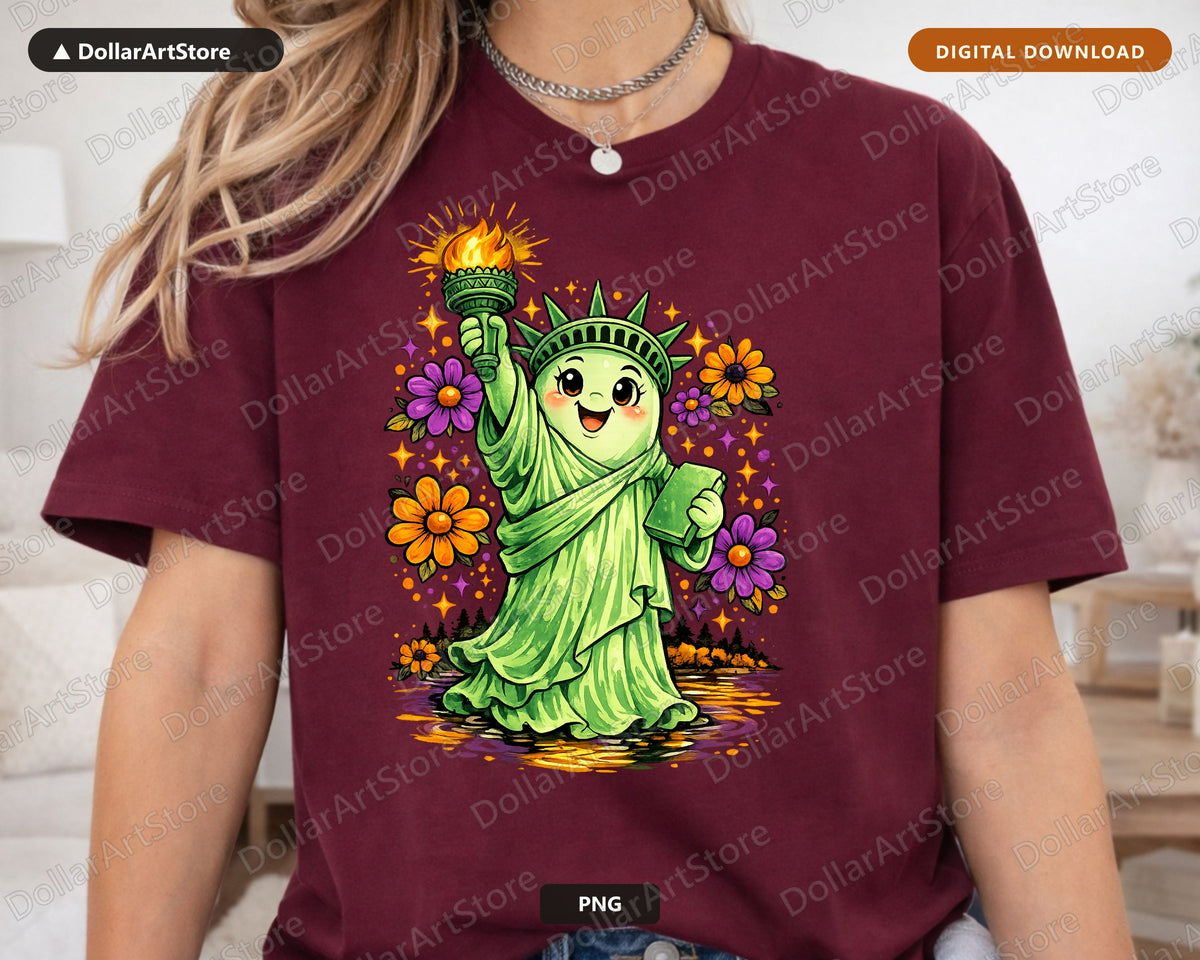 Cute Statue of Liberty PNG, Sublimation Design, Shirt & Tumbler Design Digital Download