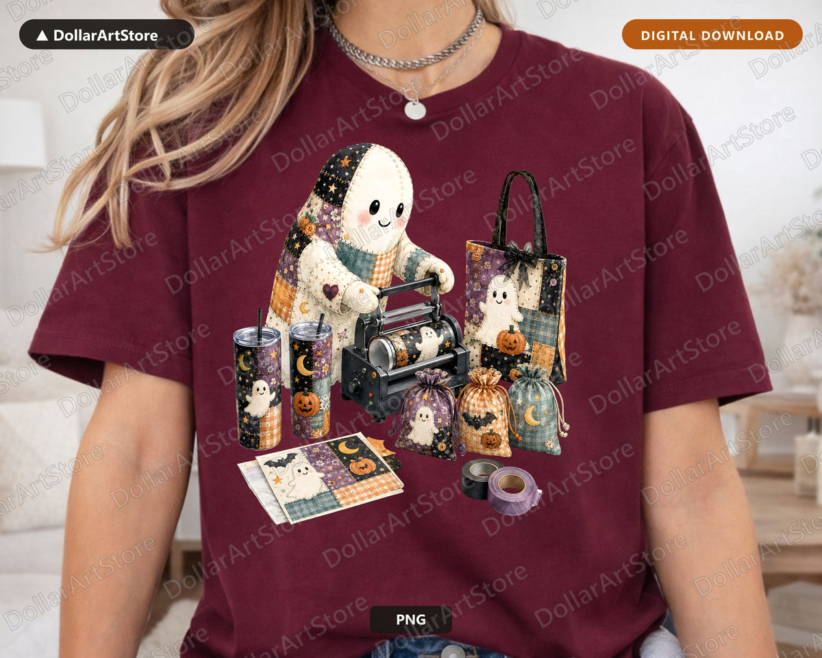 Crafting Ghost PNG Sublimation Design, Halloween Tumbler & Shirt Design